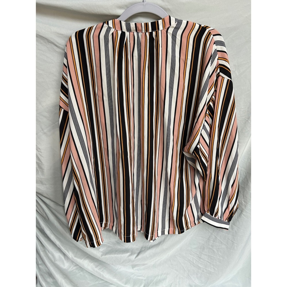 Agnes & Dora Peasant Top XS Long Sleeve Striped Button Down Blouse Black Blush - Picture 4 of 7